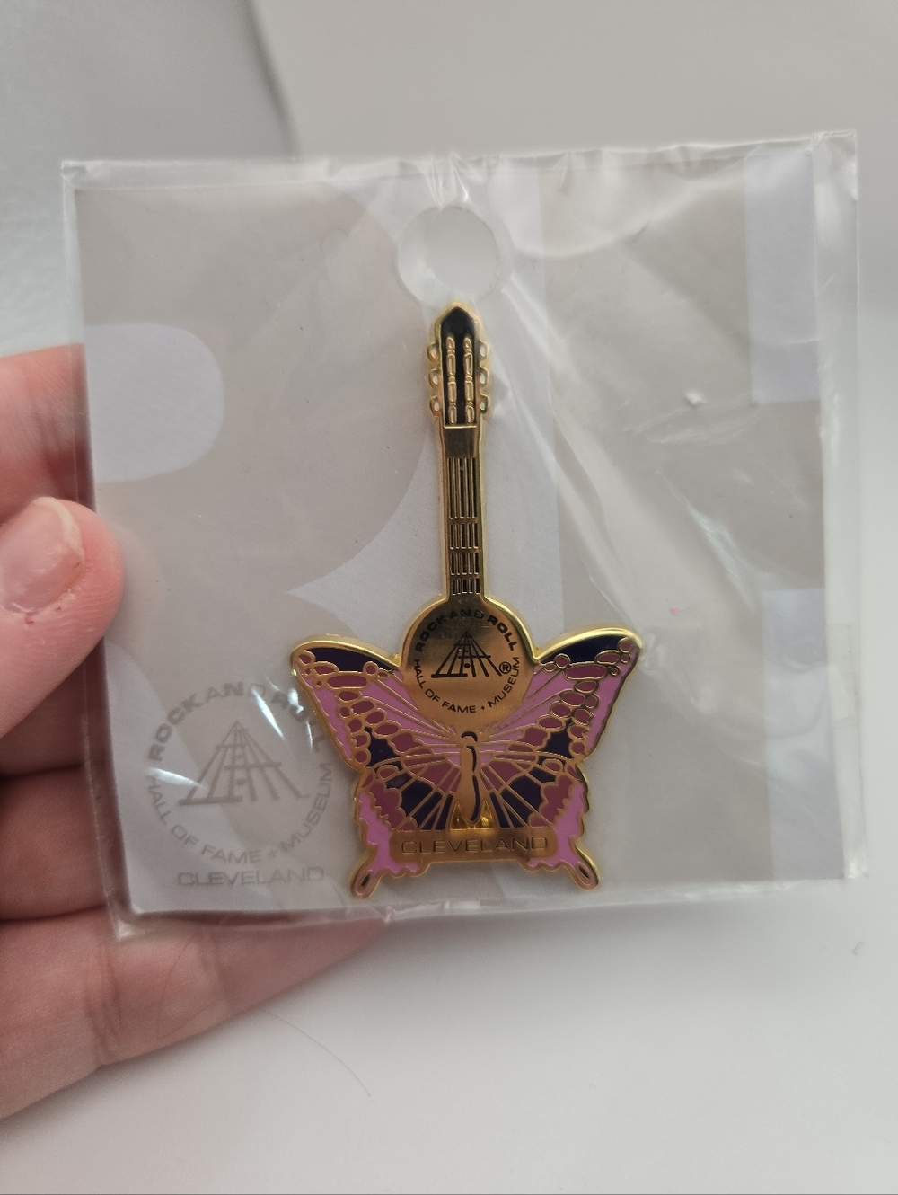 Rock and Roll Hall of Fame Pin Cleveland Guitar Butterfly Enamel Lapel Pin 2005